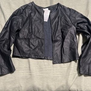 KRISP Women PU Leather Cropped Jacket Long Sleeve Bolero